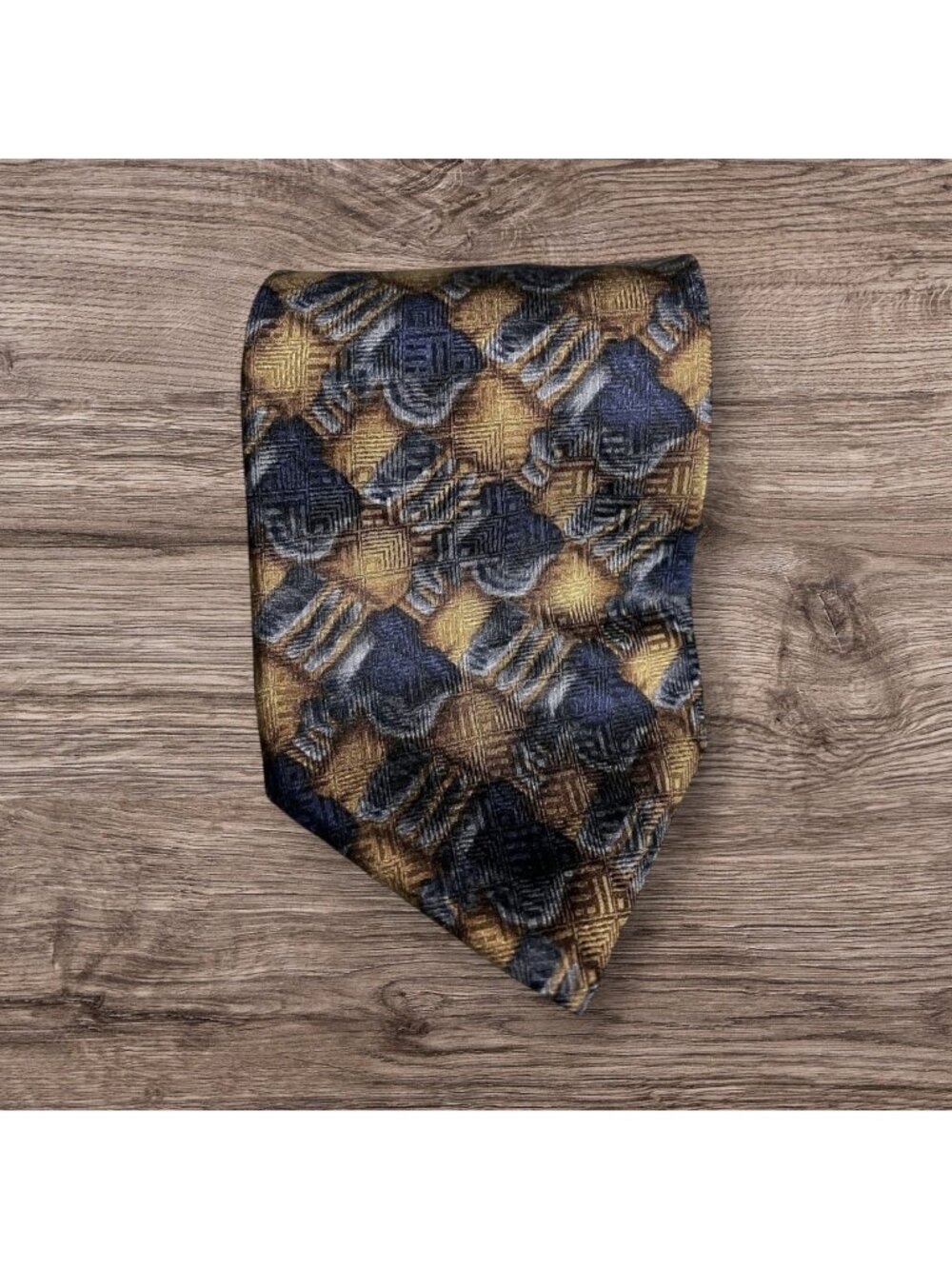 J. Garcia Jerry Garcia Collector's Edition 100% Silk Blue Brown Geometric Design